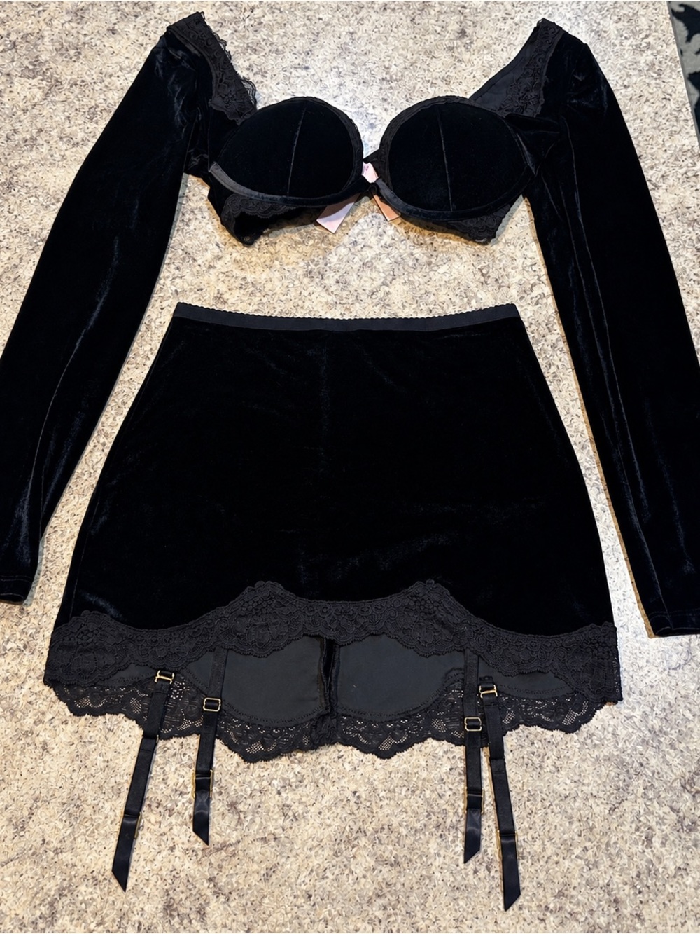 Victoria's Secret Black Velvet Two Piece Lingerie Set